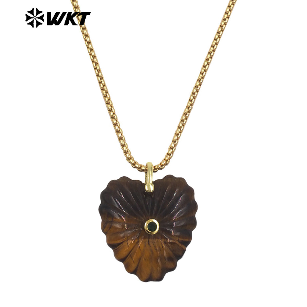 WT-N1524 Romantic Design Gold Chain And Various Natural Gemstones Carved Heart Shape Pendant Necklaces As Valentines’s Day Gift