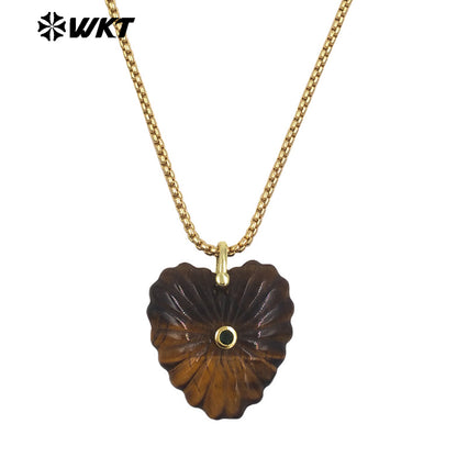 WT-N1524 Romantic Design Gold Chain And Various Natural Gemstones Carved Heart Shape Pendant Necklaces As Valentines’s Day Gift