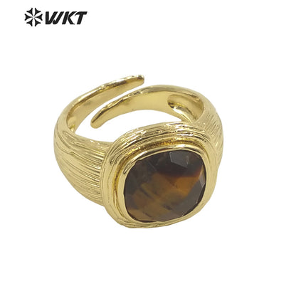 WT-R455 New Design Satin Finished Simple Stone Women Ring 18k Gold Plated square Stone Gemstone Party Ring