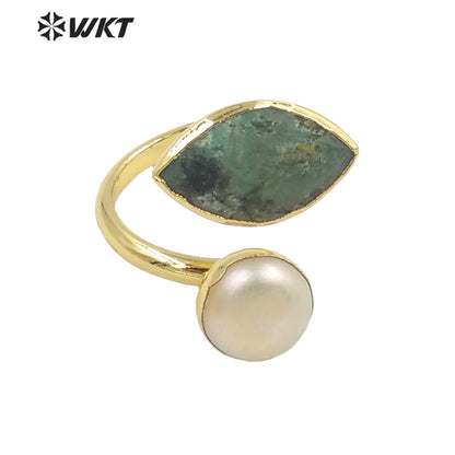 WT-R406 Elegant Natural Gemstone Pearl Rings Adjustable Rings Small Cute 18k Gold Plated As Women Gift Natural Stone Ring