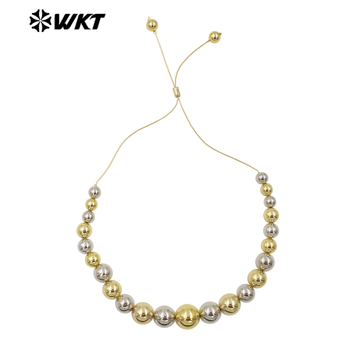 WT-JFN17 Have a Sense of Hierarchy 18K Real Gold Plated Round Brass Beads Chain Connect Statement Beads Necklace