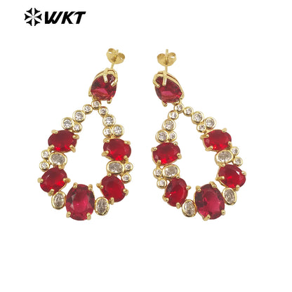 WT-ME087 Wholesale Fashion Micropaved Setting Cubic Zircon Dangle Earrings Studs 18k Real Gold Plated Teardrop Women Earrings