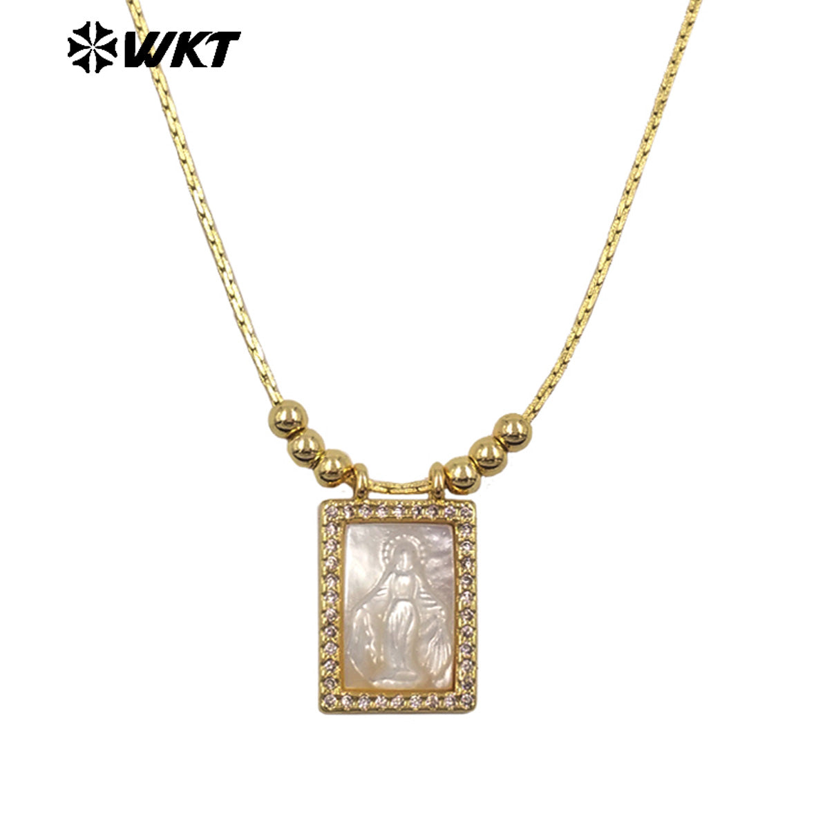 WT-JN389 Trending Religious Style 18K Gold Plated Oval And Square White Shell Pendant Necklace For Women Daily Wearing