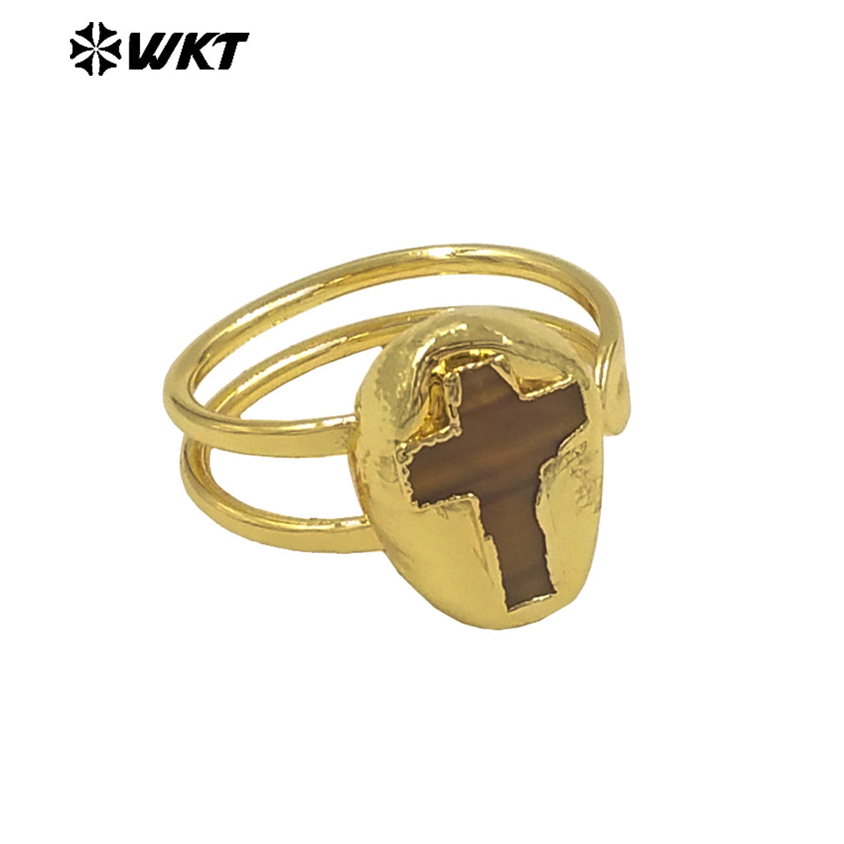 WT-R600 Popular Wonderful 18K Gold Plated Natural Gemstones Cross Shape Adjustable Rings For Lady Daily Wearing Jewelry