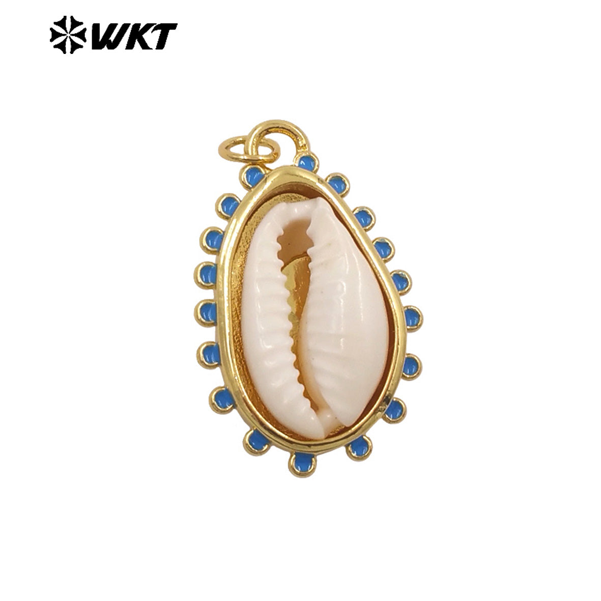 WT-JP452 Wholesale Gold Electroplated Setting In Natural Little Stone And Cowrie Shell Pendants For Women Earrings Making