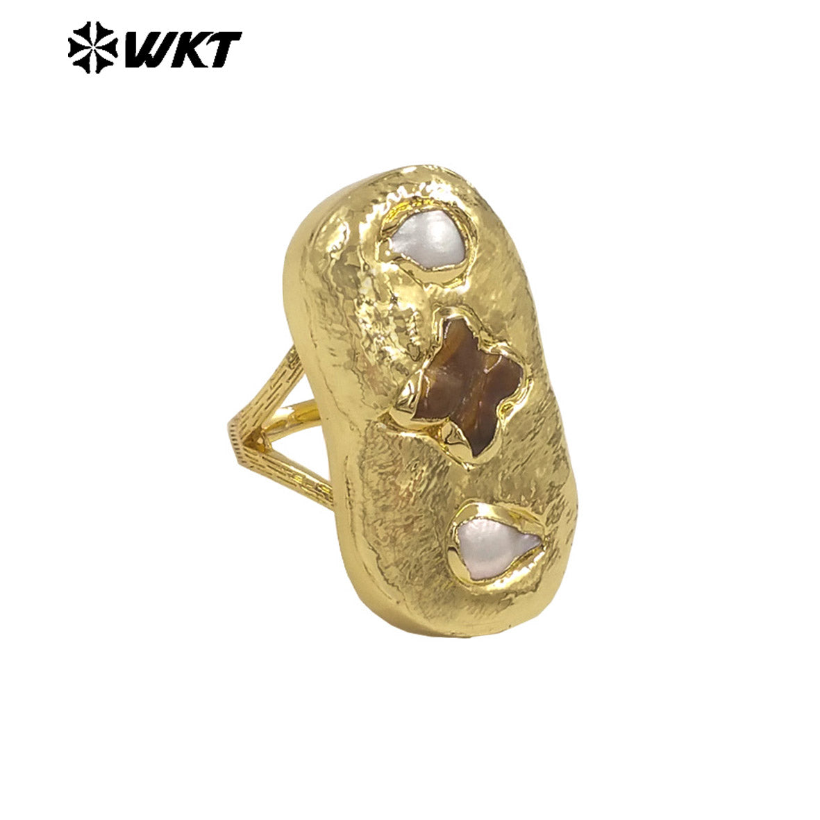WT-MPR154 Exclusive Design Gold Plated Amethyst Natural Gemstone And Freshwater Pearls Cross Rectangle Rings For Party Jewelry