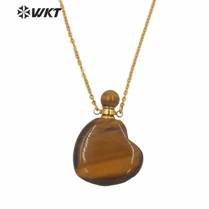 WT-N1249 Newest Natural Gemstone Heart Perfume Bottle Necklace Women Stainless Steel Chain Stone Essencial Oil Bottle Necklace