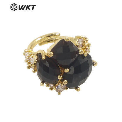 WT-R450 WKT Newest Natural Precious Triple Stone Geometric Shape Women Ring Ins Hot Gold Plated Lapis Jewelry Ring