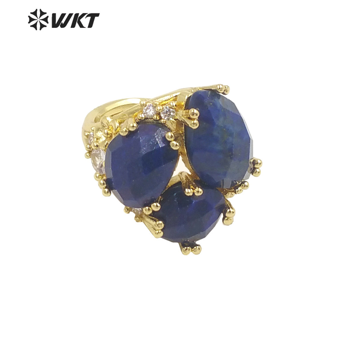 WT-R448 WKT Hot Design Triple Stone Ring for Women Party 18k Real Gold Plated Amethyst Precious Gemstone Ring for Birthday