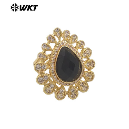 WT-MR029 Wholesale Amazing New European Delicate Micro Pave Cubic Zircon Setting Drop Stone Gold Plated Women Ring