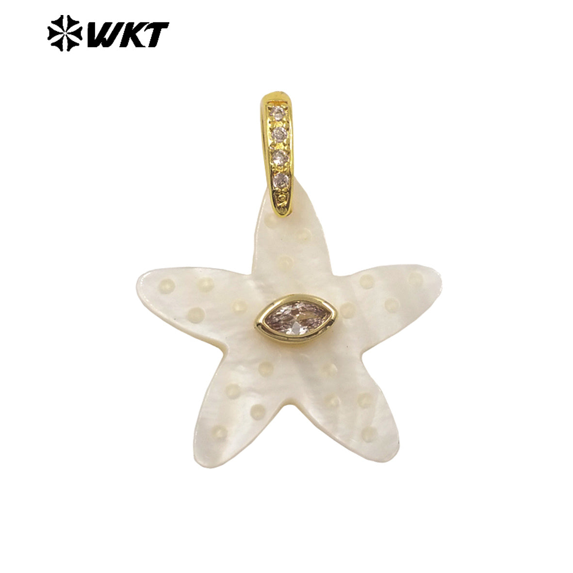WT-JP480 Trendy Simple Style Gold Plated Zircon And White Shell Starfish Shape Little Pendants For Women Earrings Design