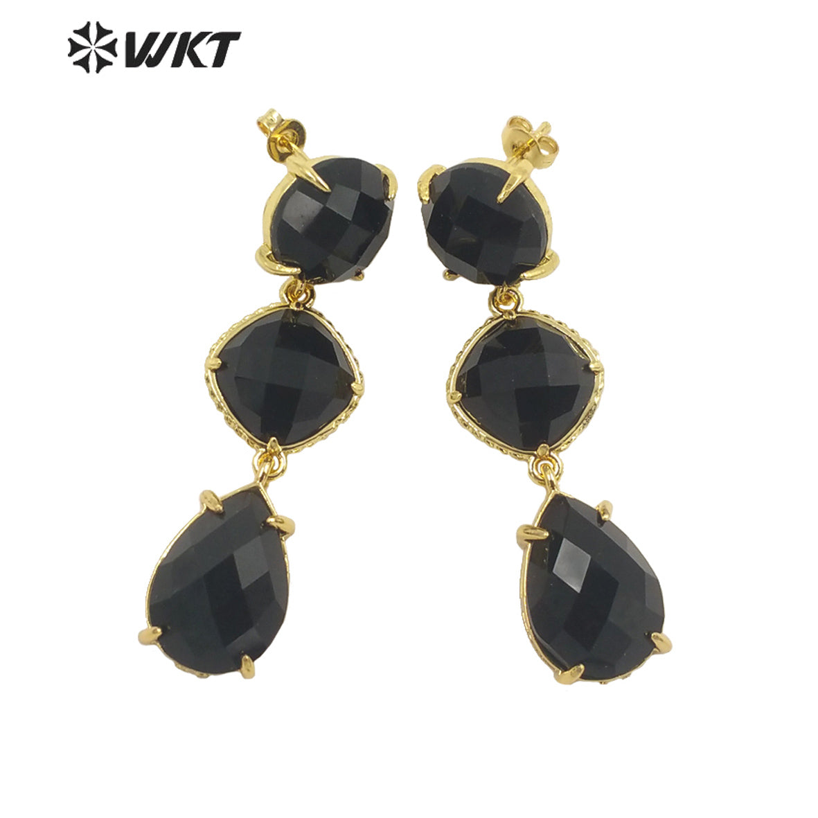 WT-E689 Wholesale Fashion Triple Stone Long Dangle Earrings Gorgeous Lady Prong Setting Natural Gemstone Birthday Stone Earrings