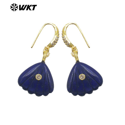 WT-E820 Wonderful Exquisite Natural Gemstones Carved Shell Shape Gold Little Earrings For Women Summer Vacation Wearing
