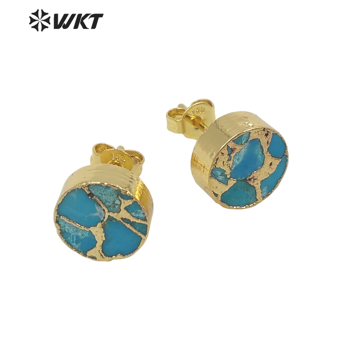 WT-E645 Wholesale Fashion Tiny 10mm Copper Turquoise Earrings Studs Lady Chick Gold Electroplated Stone Studs for Friends