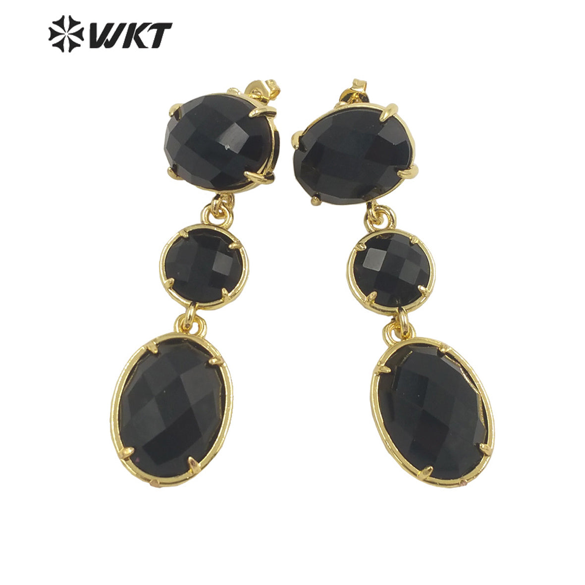 WT-E690 Amazing Gorgeous Fashion Triple Stone Earrings Precious 18k Real Gold Plated Resist Tarnish Prong Setting Dangle Studs