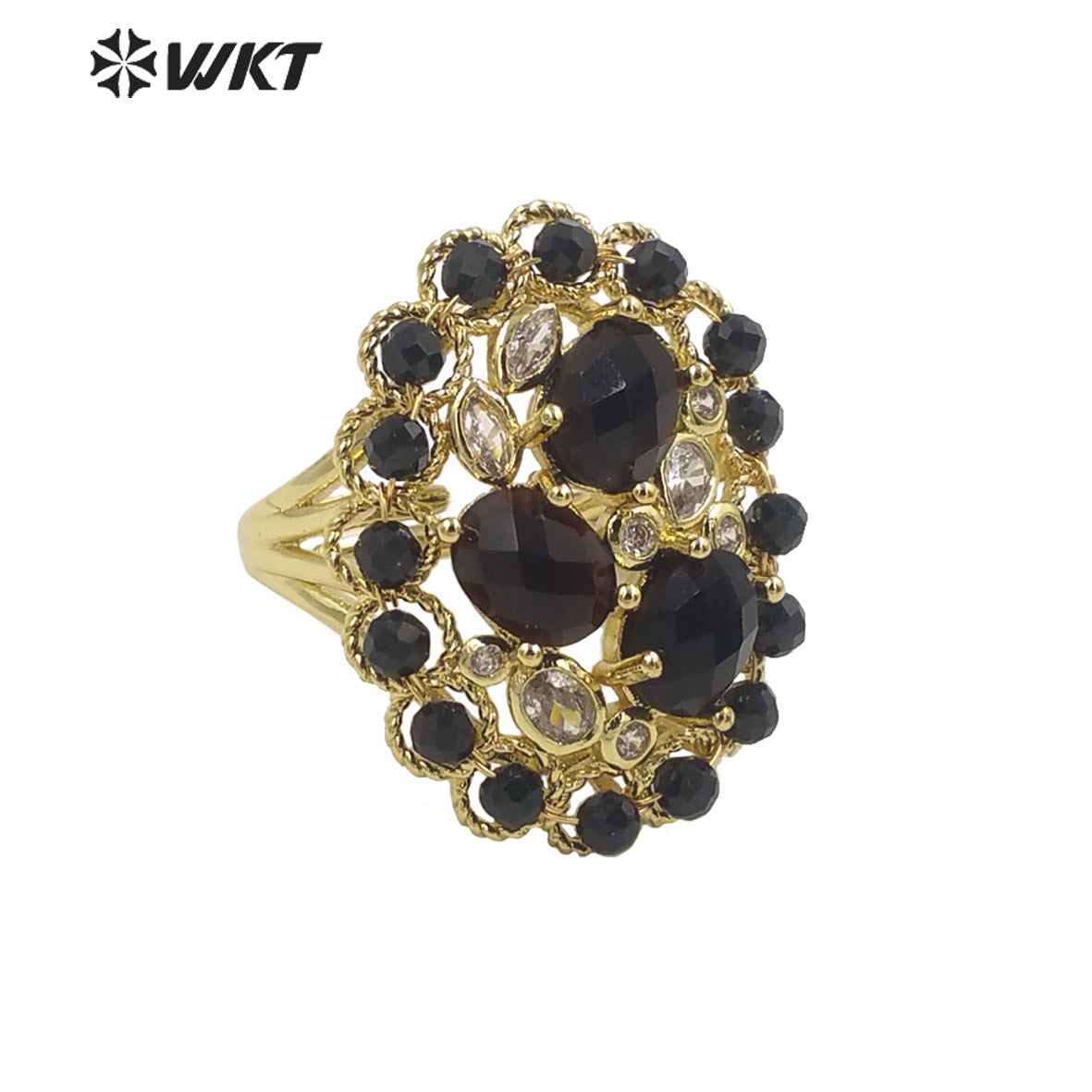 WT-R457 WKT New Design Fashion Gold Bezel Natural Stone by Claw Setting Ring Gorgeous Big Multi Real Stone Women Ring