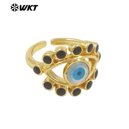WT-MPR104 Wholesale Fashion Gold Charming Lady Horse Eye Shape Shell Eye Ring Adustable Size Engagement Party Rings