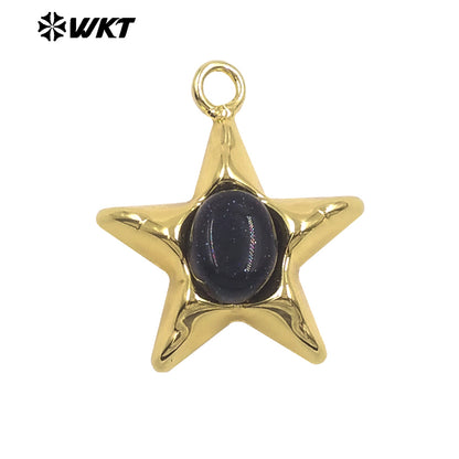 WT-P2133 Wonderful Design Gold Electroplated Natural Gemstones Star Shape Tiny Pendants For Friend Jewelry Gift DIY Making
