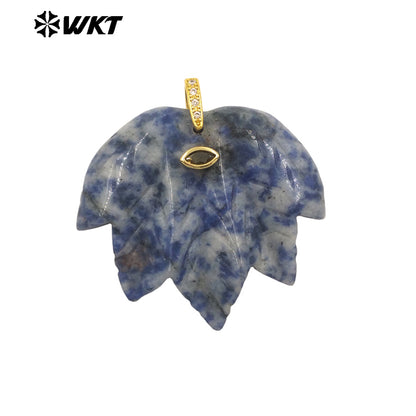 WT-P2136 Delicate Fashion Zircon And Natural Gemstones Carved Leaf Shape Gold Pendants For Lady Handmade Necklace Design