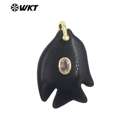 WT-P2067 Lovely Style Ocean Series Multiple Natural Gemstones And Zircon Fish Shape Charm Pendants For Friends Gift DIY