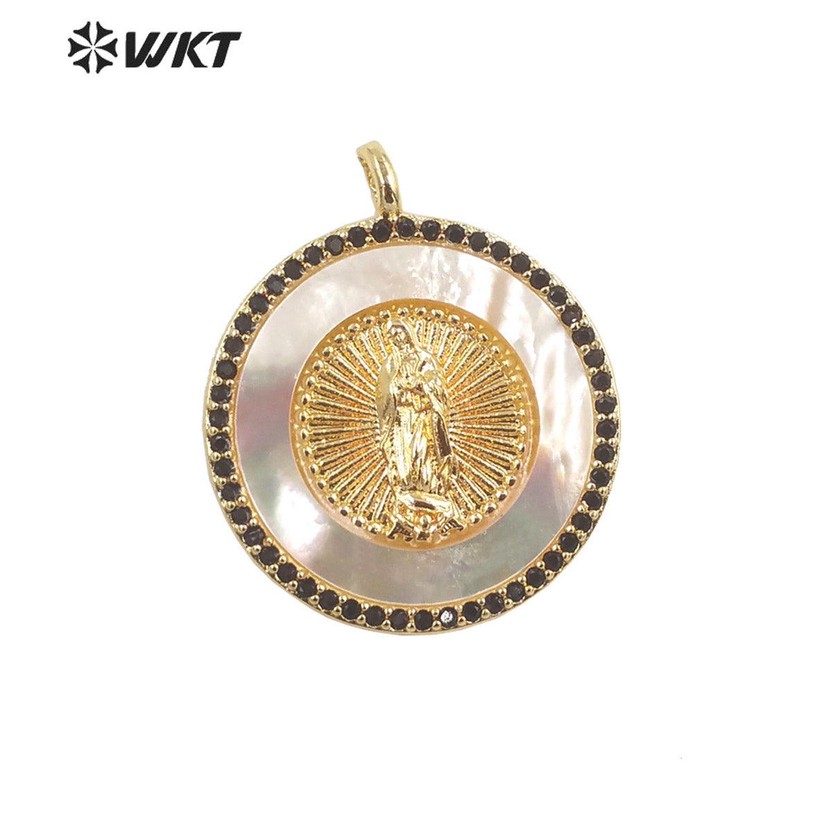 WT-MP271 Newest Vintage Style Ball Shaped Natural Shell Shell&Cubic Zircon Madonna Design Pendant