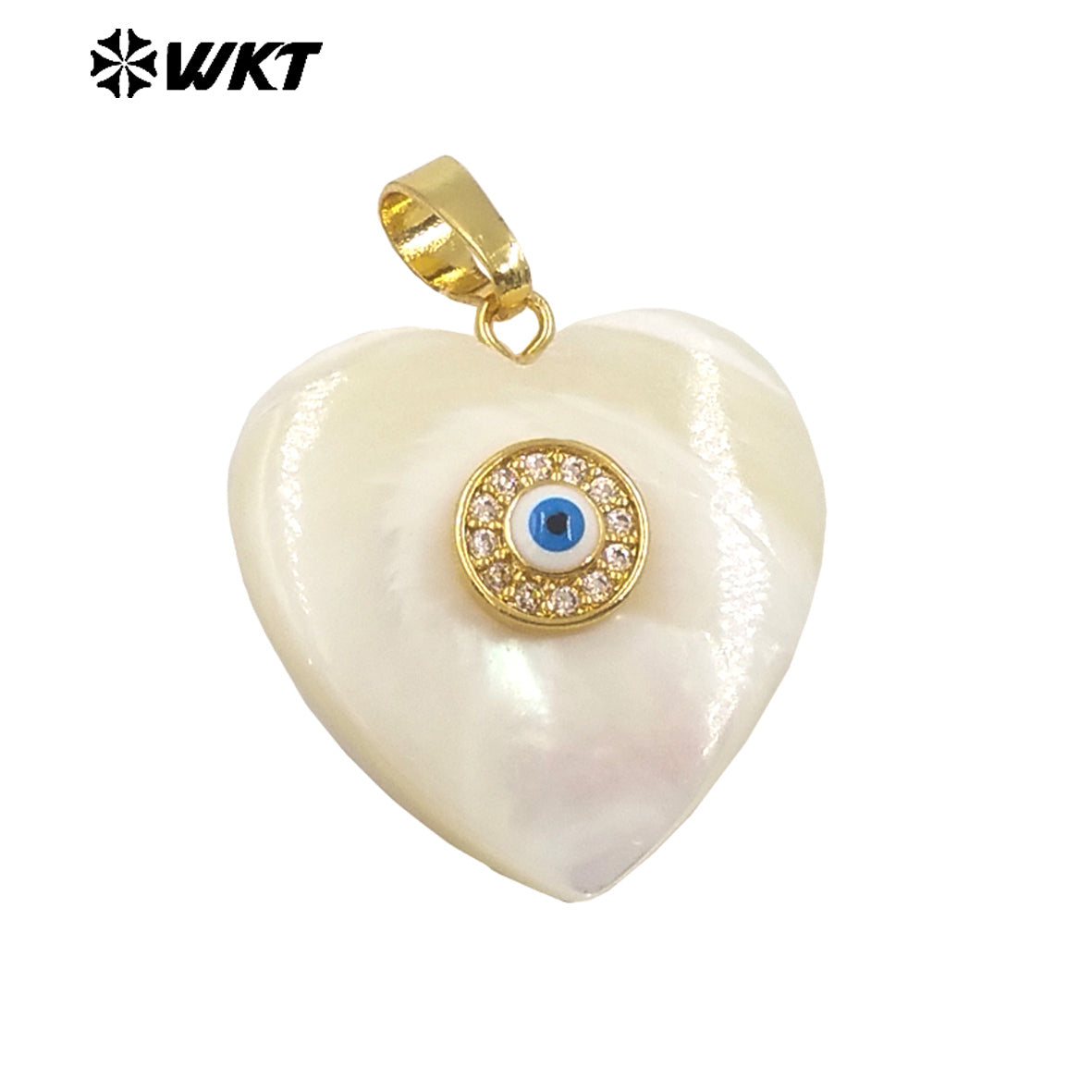 WT-JP366 Newest Gold Plated Charming Natural White Shell Heart With Turkey Eye Girl Lovely Pendants for Birthday