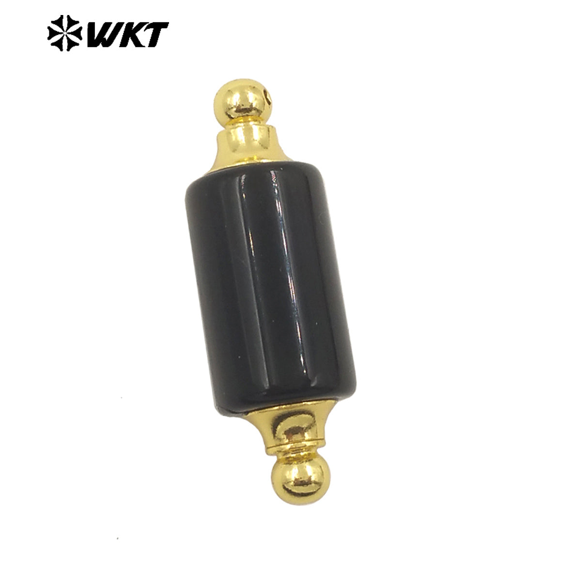 WT-P1981 Wholesale Newest Double Loops Round Cube Natural Rose Quartz Precious Stone Bottle Necklace Connector