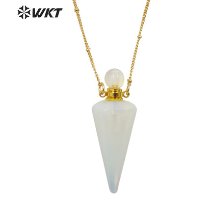WT-N1407 Amazing Big Long Bullet Shape Natural Gemstone Made Perfume Bottle Necklace Women Essencial Oil Bottle Necklace