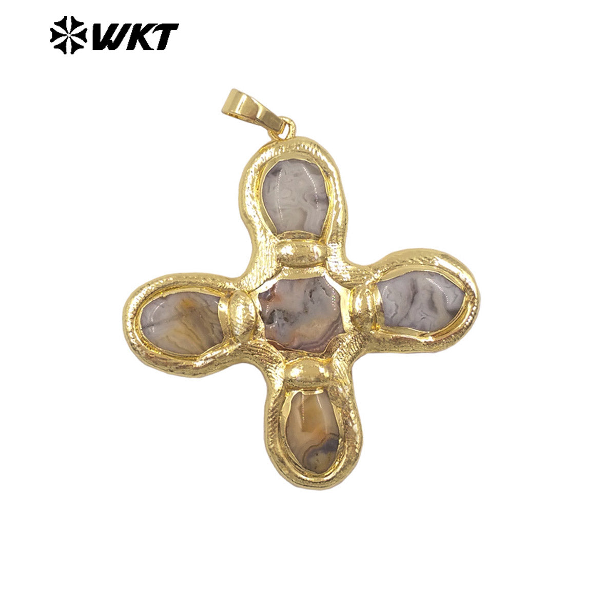 WT-P2034 Good Quality Trendy Style 18K Gold Plated Five Natural Stones Cross Pendants For Women Fashion Necklace DIY Findings