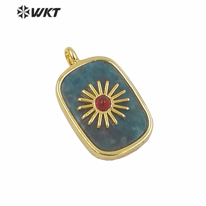 WT-P1590 Amazing Gold Electroplated Bezel Natural Stone Setting square Pendant Fashion Women Themed Charm Stone Pendants