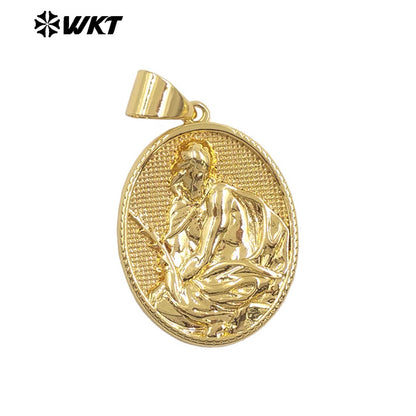 JFE147 Wholesale Newest Metal Yellow Brass Gold Plated Jesus Religious Pendant Resist Tarnishable For Necklace Jewelry DIY
