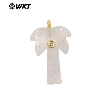 WT-P2109 Exquisite Design Zircon And Natural Gemstones Carved Coconut Trees Shape Pendants As Women Fashion Jewelry Accessory