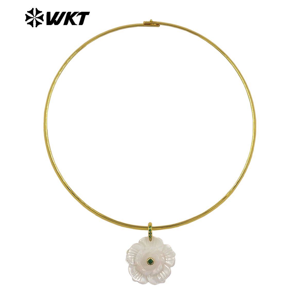 WT-JN382 Popular Design Gold Plated Natural Shell Zircon Flower Shape Pendant Chockers Necklace For Women Party Jewelry