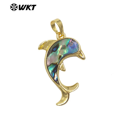 WT-JP512 Lovely Exquisite Gold Plated Natural White Shell And Abalone Dolphin Shape Tiny Pendants For Lady Earrings Making