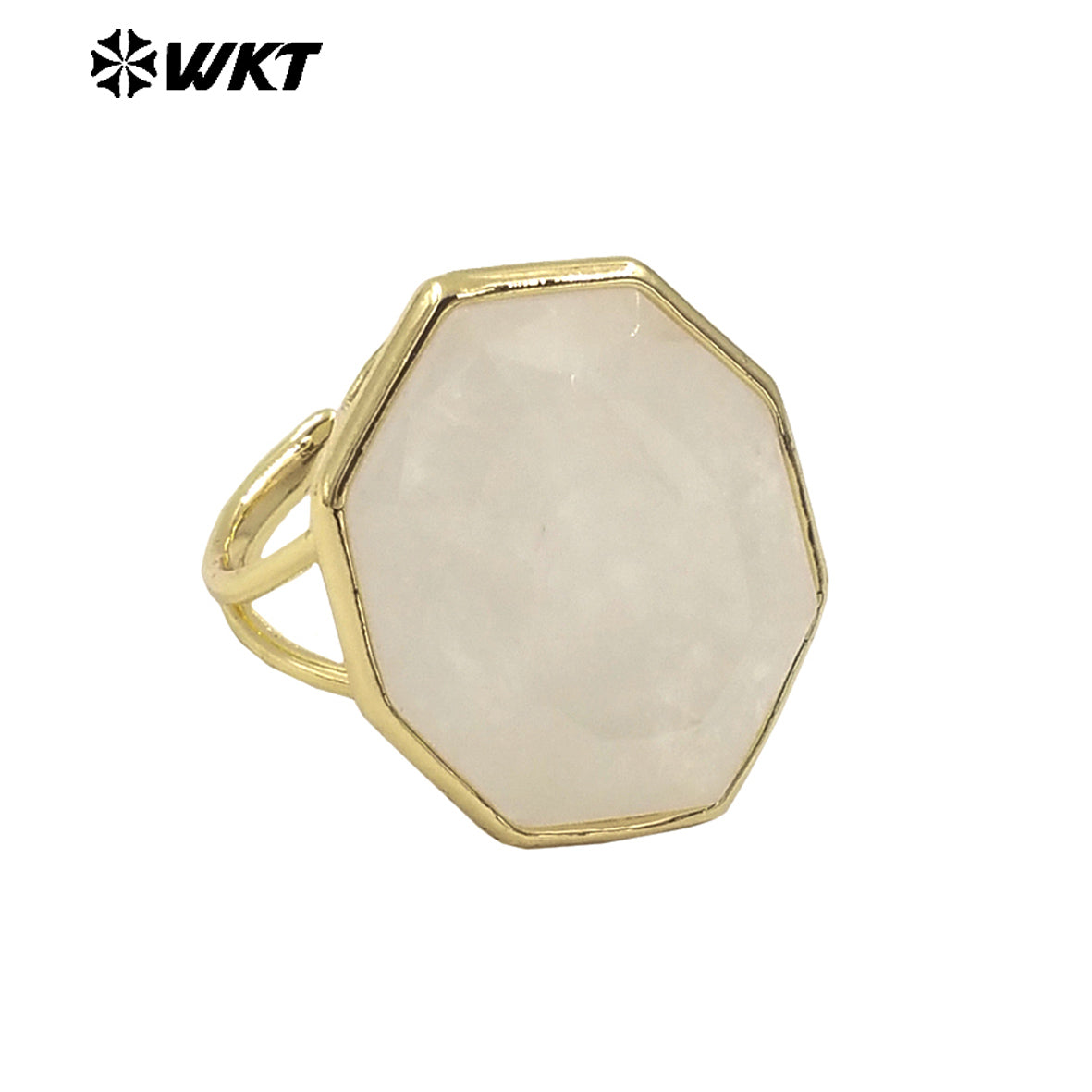 WT-R516 New Spring Design Geometric Natural Hexagon Rose Quartz Amethyst Stone Made Engagement Ring