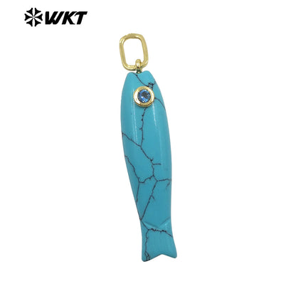 WT-P2114 Interesting Cute Style Natural Gemstones And Zircon Long Fish Shape Charms Pendants For Women Trendy Earrings DIY