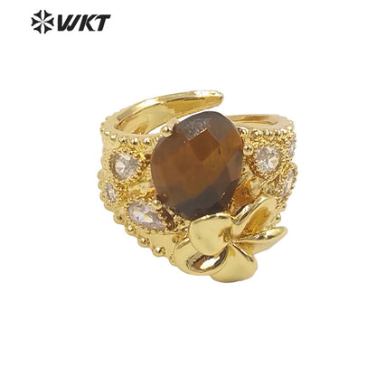 WT-R485 WKT Fashion Design Trendy Gift for Women Colorful High Quality Gorgeous Natural Gemstone and Zircon Stone Ring