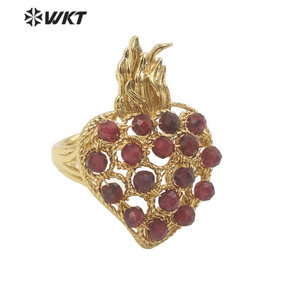 WT-R454 WKT New Design 18k Gold Plated Handmade Gemstone Fire Torch Ring Natural Precious Birthday Stone Ring
