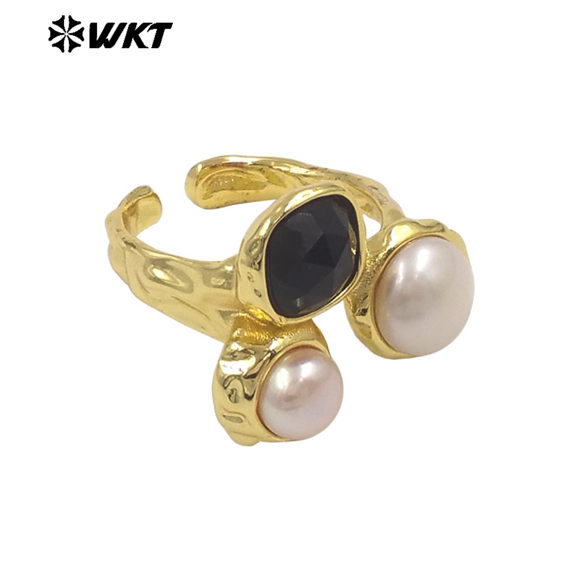 WT-MPR160 Wholesale Gold Electroplated Double Natural Freshwater Pearls And Stone Rings For Female Daily Decoration Jewelry