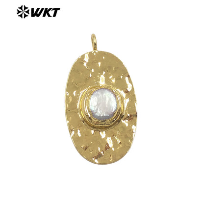 WT-JP496 Good Quality Gold Electroplated Rectangle Round Natural Freshwater Pearl Pendants For Handmade Necklace Design