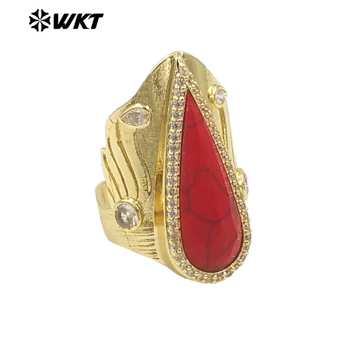 WT-R523 Amazing New Big Cocktail Long Pear Amazonite Stone Setting Women Party Ring or for Friend Birthday Gift