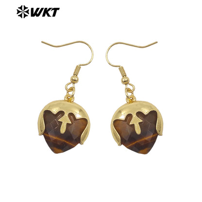 WT-E789 Wholesale Unique Design Gold Plated Cover Top Heart Shape Natural Gemstones Earrings For Women Interesting Jewelry