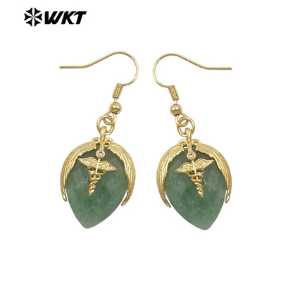 WT-E788 Exquisite Rose Quartz Multi Natural Gemstones Strawberry Shape Gold Plated Earrings For Women Lovely Jewelry Gift