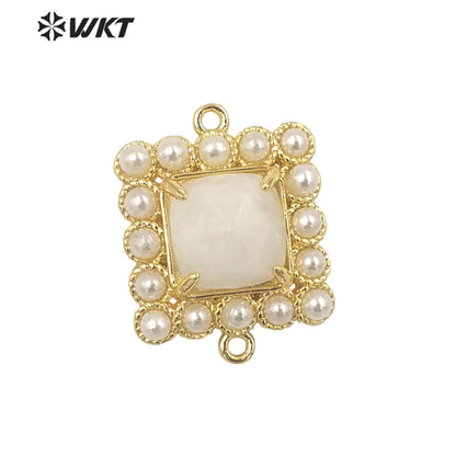 WT-PC004 Wholesale Fashion Gold Double Loops Natural Square Claw Setting Gemstone Connectors for DIY Jewelry Findings