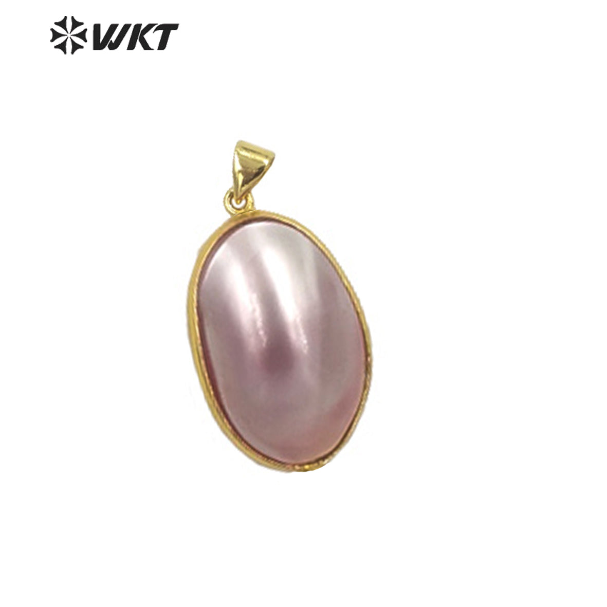 WT-JP338 Wholesale Fashion Gold Bezel Brightly Natural Mabe Shell Pendant Long Oval pink Shell Jewelry Pendant for Friend Gift