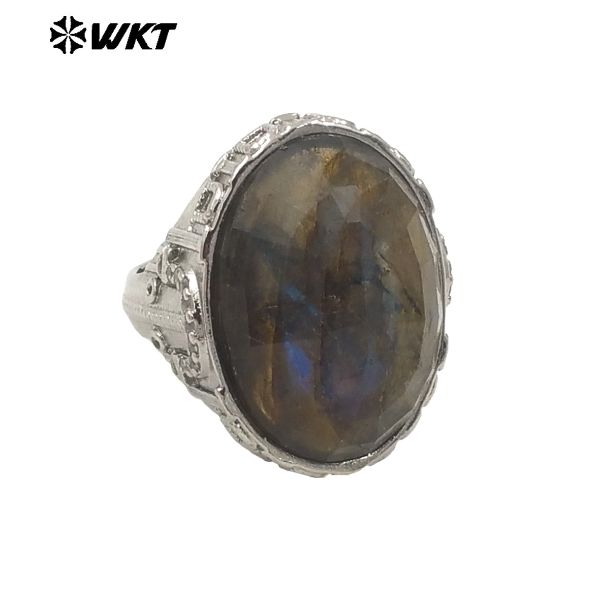 WT-R520 Wholesale Oval Shape Faceted Cabshion Natural Labradorite Stone Anniversary Women Ring in Gold Plated
