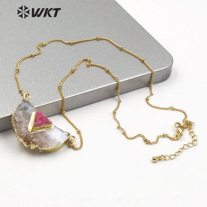 WT-N1208 Wholesale Natural Yellow Citrine Quartz Necklace With Druzy Quartz Charm Fashion Charm Jewelry Yellow Stone Necklace