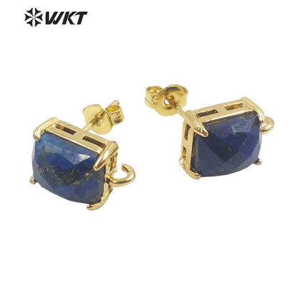 WT-E677 Newest Design Fashion Gold Plated Claw Setting Long square Gemstone Made Jewelry Findings Earrings Studs