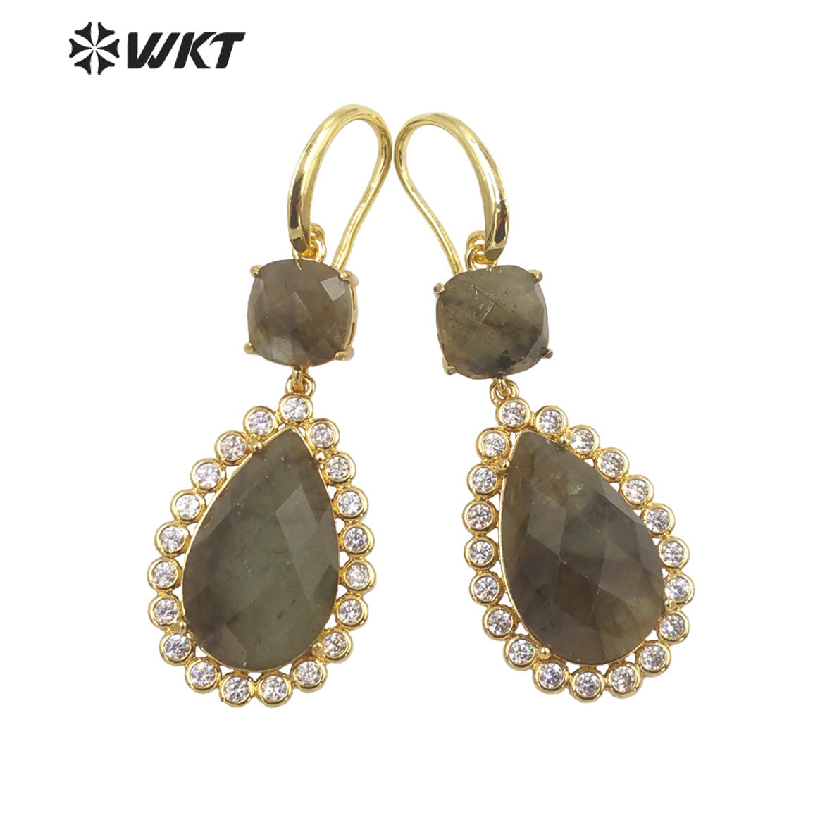 WT-E697 Wholesale Fashion Micropaved Cubic Zircon Setting Stone Earrings Attractive Long Drop Gemstone Hoop Earrings for Gift
