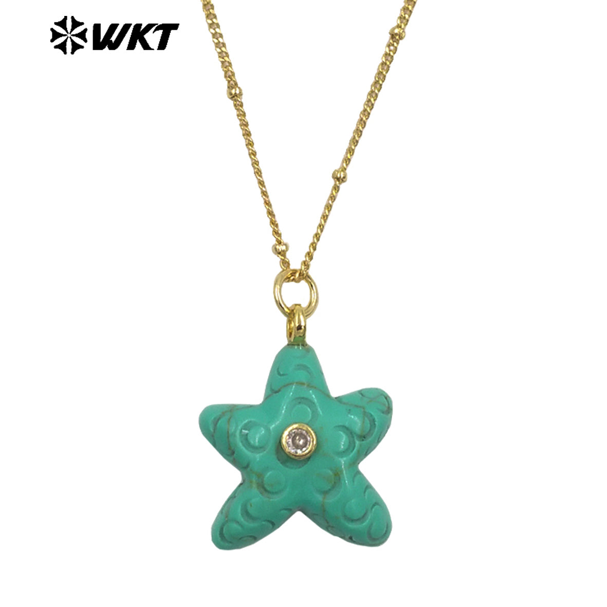 WT-N1532 Popular Trendy Gold Thin Chain With Starfish Shape Natural Gemstones Pendants Necklaces As Female Daily Decoration